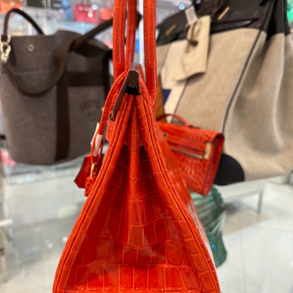 Authentic Hermes 30cm Geranium Croc Handbag - Picture 3 of 7